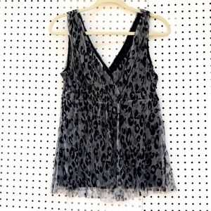 Michael Kors Grey Leopard Tulle V-Neck Tank Top